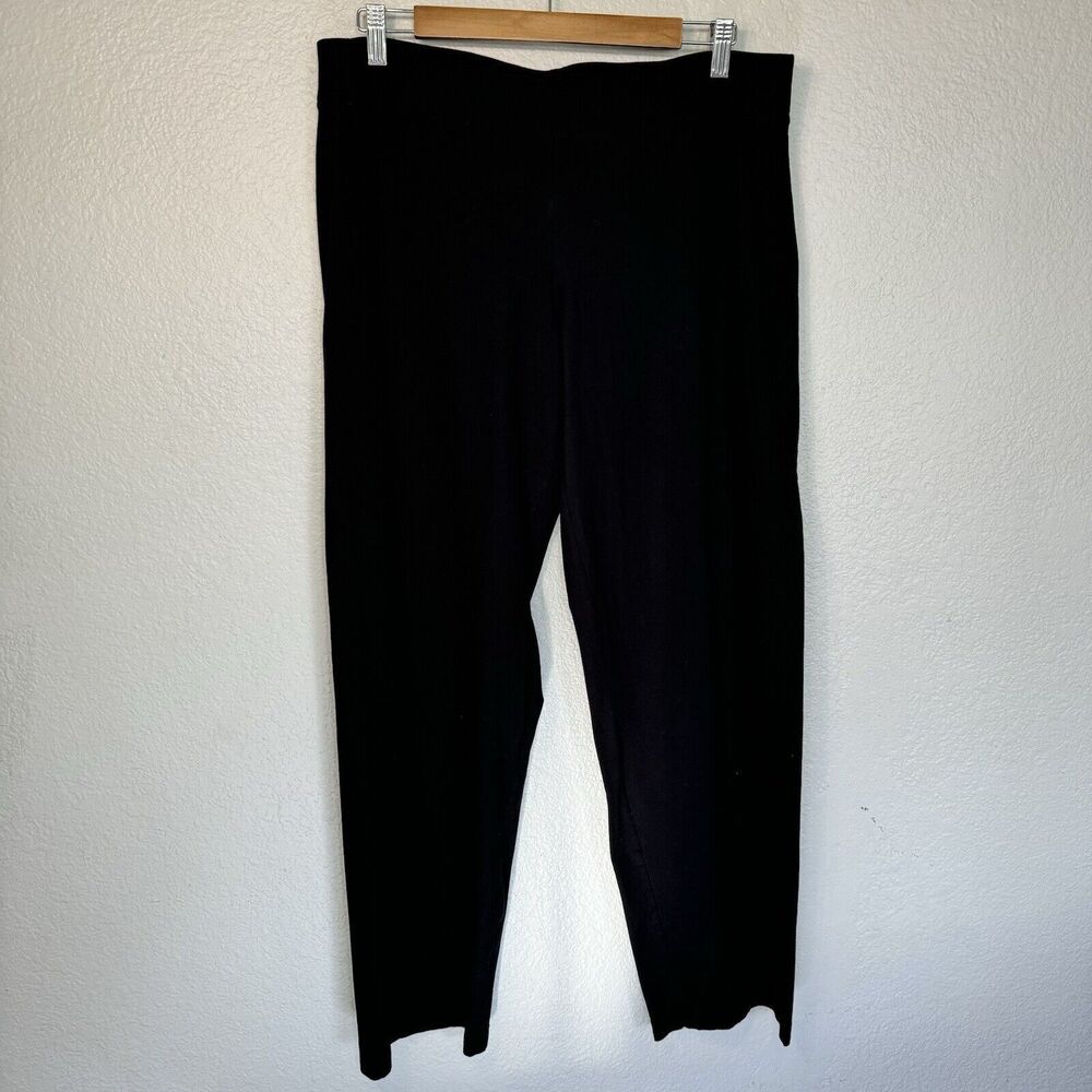 Eileen Fisher Pants L Black Crepe Straight Leg Stretch Waist Lagenlook Bohemian